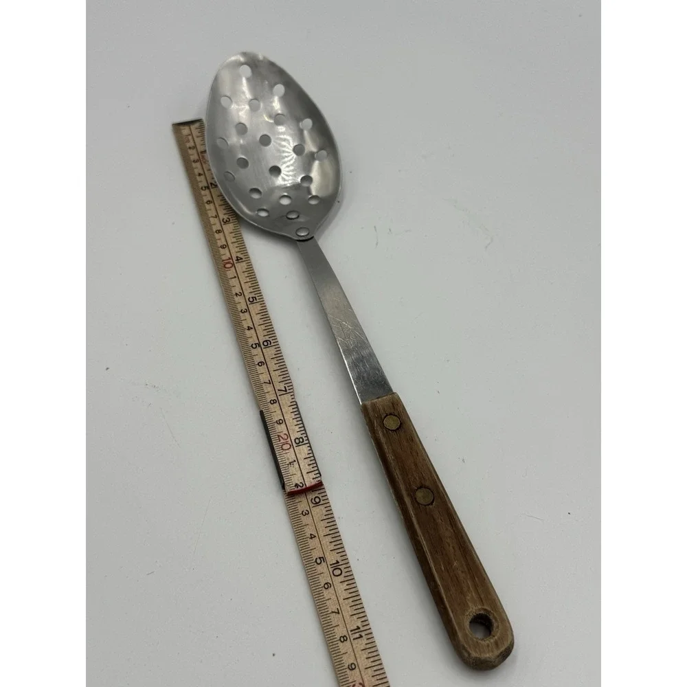 Robinson Vintage Stainless Steel Slotted Serving Spoon with Wood Handle